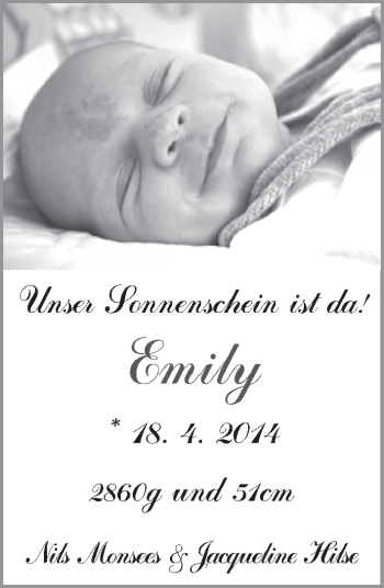 Babyanzeige von Emily  von WESER-KURIER