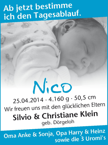 Babyanzeige von Nico  von WESER-KURIER