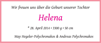 Babyanzeige von Helena Polychronakos von WESER-KURIER