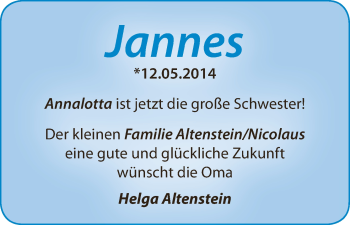Babyanzeige von Jannes Altenstein von WESER-KURIER