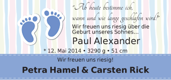 Babyanzeige von Paul Alexander  von WESER-KURIER