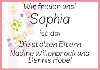 Babyanzeige von Sophia  von WESER-KURIER