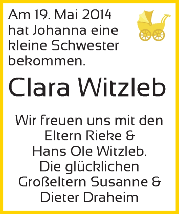 Babyanzeige von Clara Witzleb von WESER-KURIER