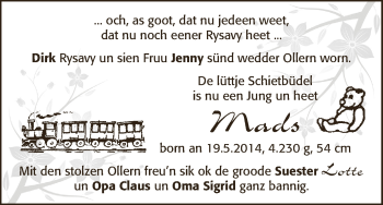 Babyanzeige von Mads Rysavy von WESER-KURIER