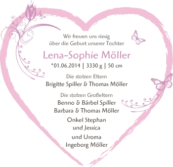Babyanzeige von Lena-Sophie Möller von WESER-KURIER