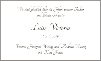 Babyanzeige von Luise Victoria  von WESER-KURIER