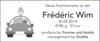 Babyanzeige von Frédéric Wim  von WESER-KURIER