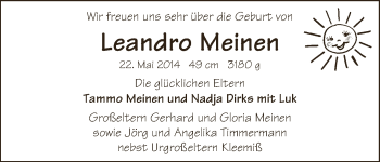 Babyanzeige von Leandro Meinen von WESER-KURIER