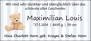 Babyanzeige von Maximilian Louis Horn von WESER-KURIER