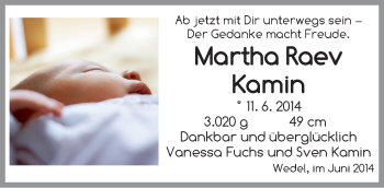 Babyanzeige von Martha Raev Kamin von WESER-KURIER