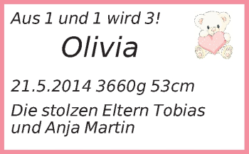 Babyanzeige von Olivia  von WESER-KURIER