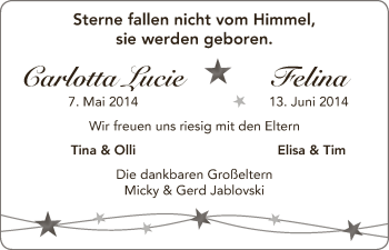 Babyanzeige von Carlotta Lucie   von WESER-KURIER
