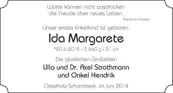 Babyanzeige von Ida Margarete Strodtmann von WESER-KURIER