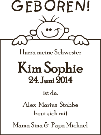 Babyanzeige von Kim Sophie Stobbe von WESER-KURIER