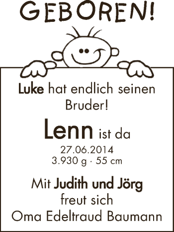 Babyanzeige von Lenn  von WESER-KURIER