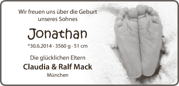 Babyanzeige von Jonathan Mack von WESER-KURIER