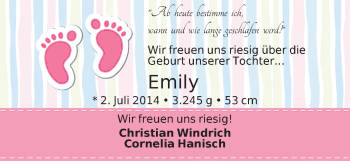 Babyanzeige von Emily  von WESER-KURIER