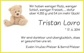 Babyanzeige von Tristan Lovro  von WESER-KURIER