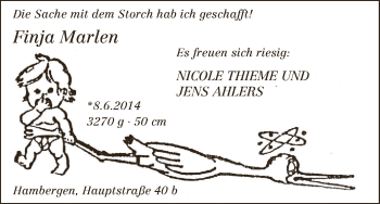 Babyanzeige von Finja Marlen  von WESER-KURIER