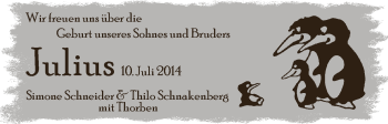 Babyanzeige von Julius Schnakenberg von WESER-KURIER