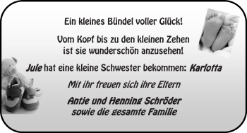 Babyanzeige von Karlotta  von WESER-KURIER