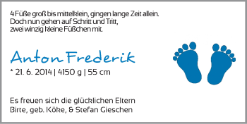 Babyanzeige von Anton Frederik  von WESER-KURIER