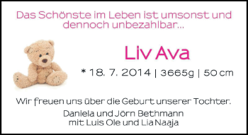 Babyanzeige von Liv Ava  von WESER-KURIER