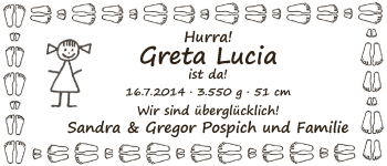 Babyanzeige von Greta Lucia Pospich von WESER-KURIER