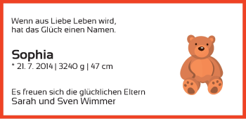 Babyanzeige von Sophia  von WESER-KURIER