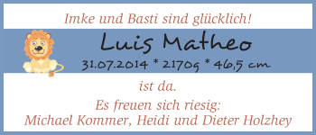 Babyanzeige von Luis Matheo  von WESER-KURIER