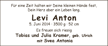 Babyanzeige von Levi Anton  von WESER-KURIER