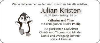 Babyanzeige von Julian Kristen  von WESER-KURIER