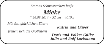 Babyanzeige von Mieke  von WESER-KURIER