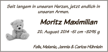 Babyanzeige von Moritz Maximilian  von WESER-KURIER