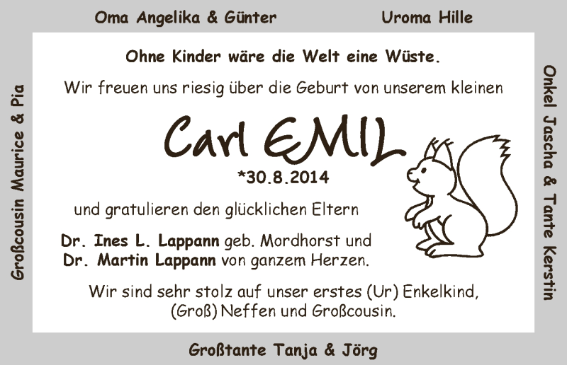 Anzeige für Carl Emil  vom 06.09.2014 aus WESER-KURIER