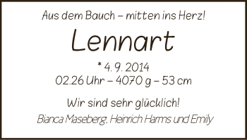 Babyanzeige von Lennart  von WESER-KURIER