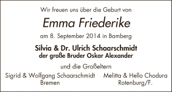 Babyanzeige von Emma Friederike  von WESER-KURIER