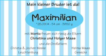 Babyanzeige von Maximilian Maas von WESER-KURIER