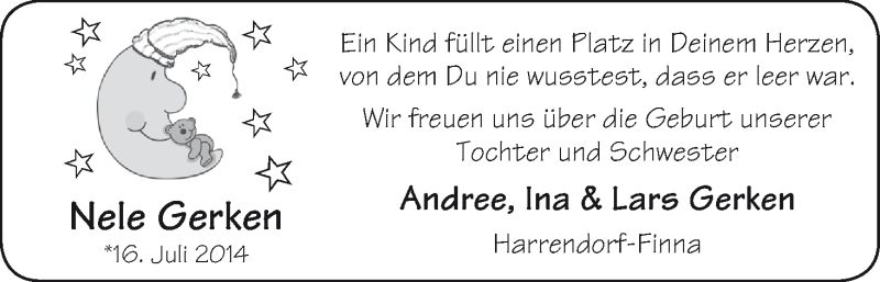 Anzeige für Nele Gerken vom 27.09.2014 aus WESER-KURIER