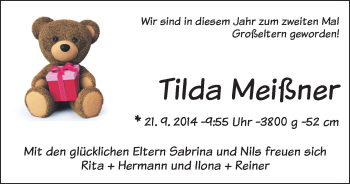 Babyanzeige von Tilda Meißner von WESER-KURIER