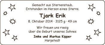 Babyanzeige von Tjark Erik Kipper von WESER-KURIER