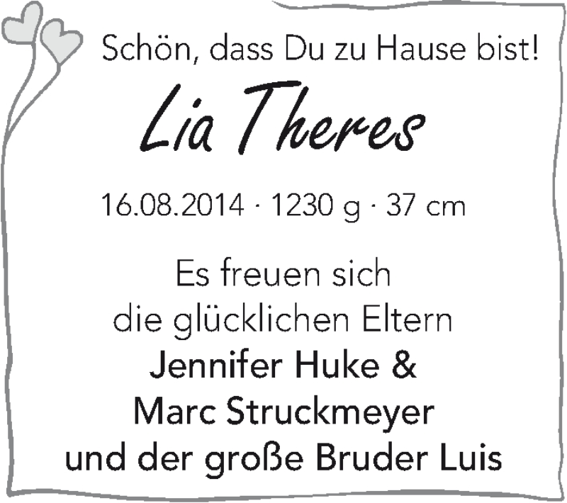 Anzeige für Lia Theres  vom 11.10.2014 aus WESER-KURIER