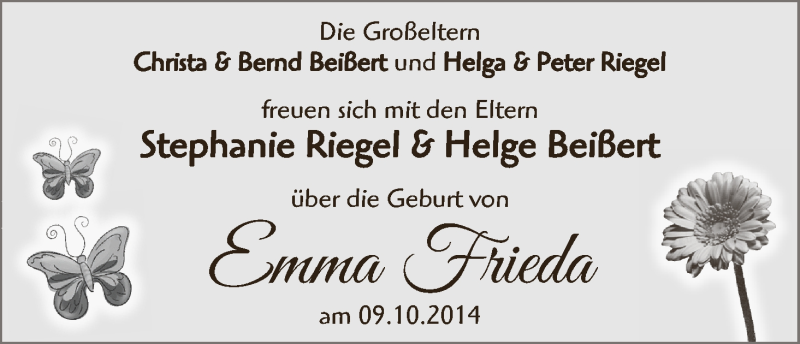 Anzeige für Emma Frieda  vom 11.10.2014 aus WESER-KURIER