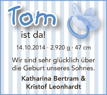Babyanzeige von Tom  von WESER-KURIER