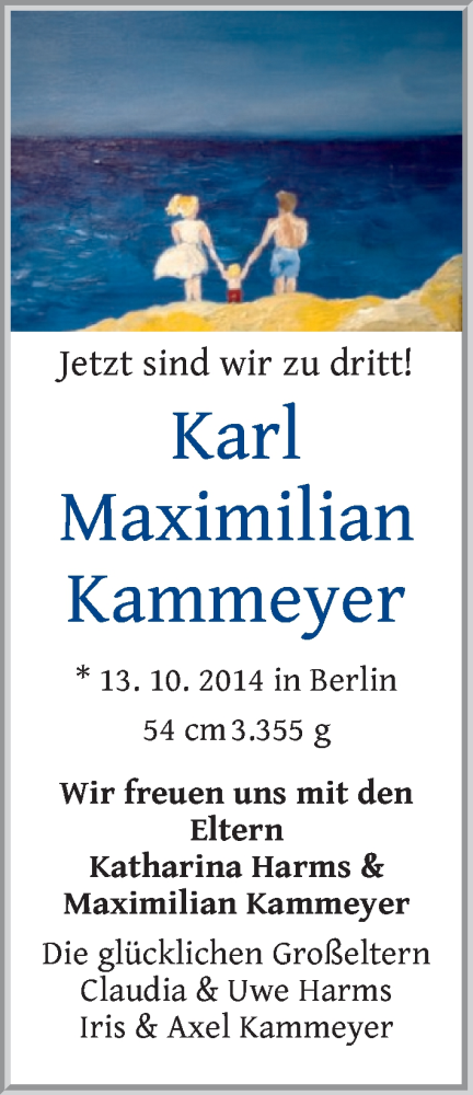 Anzeige für Karl Maximilian Kammeyer vom 18.10.2014 aus WESER-KURIER