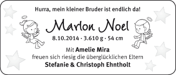 Babyanzeige von Marlon Noel Ehntholt von WESER-KURIER