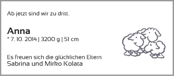 Babyanzeige von Anna Kolata von WESER-KURIER