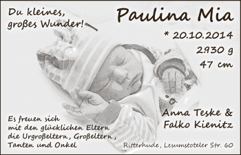 Babyanzeige von Paulina Mia  von WESER-KURIER