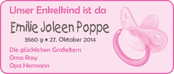 Babyanzeige von Emilie Joleen Poppe von WESER-KURIER