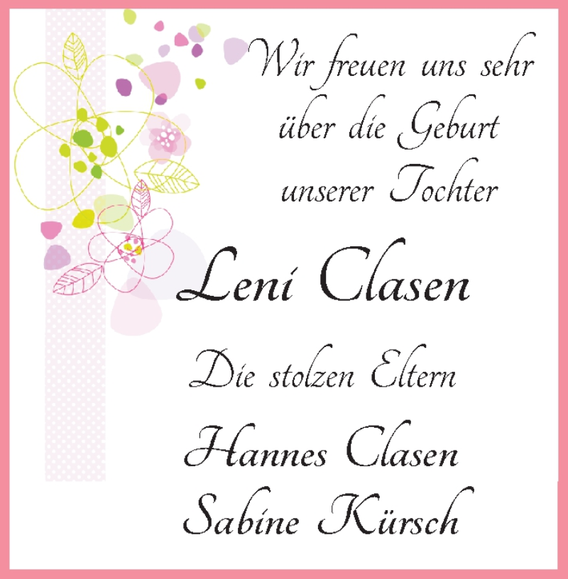 Anzeige für Leni Clasen vom 08.11.2014 aus WESER-KURIER